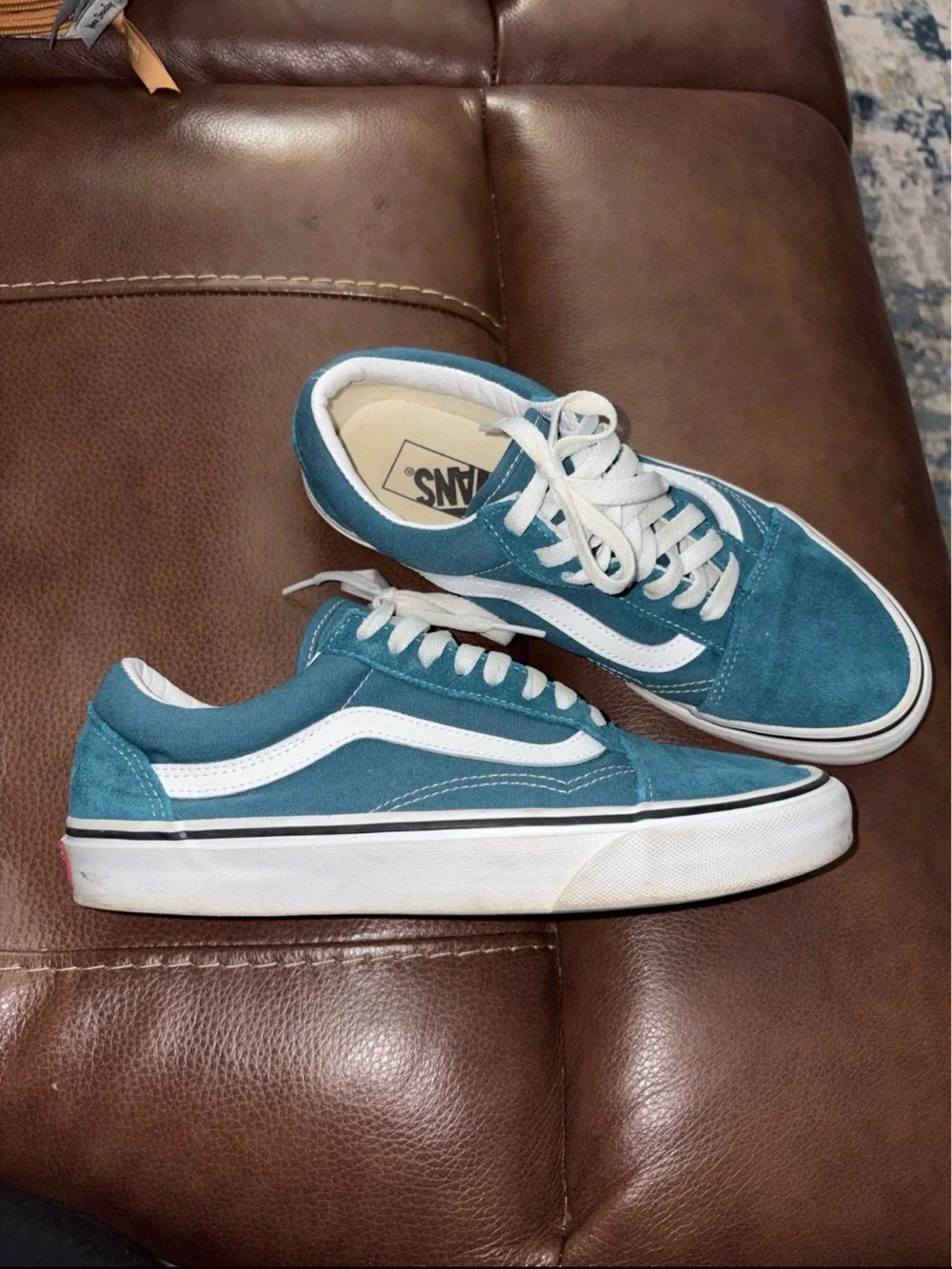 Vans Teal Canvas Old Skool Sneakers with White Stripe